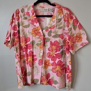 NWT Classic Elements Pink Tropical Floral Button Front Shirt Top Summer Vacation